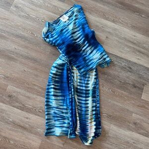Figue Silk Royal Blue/White Blouse and Pants Set